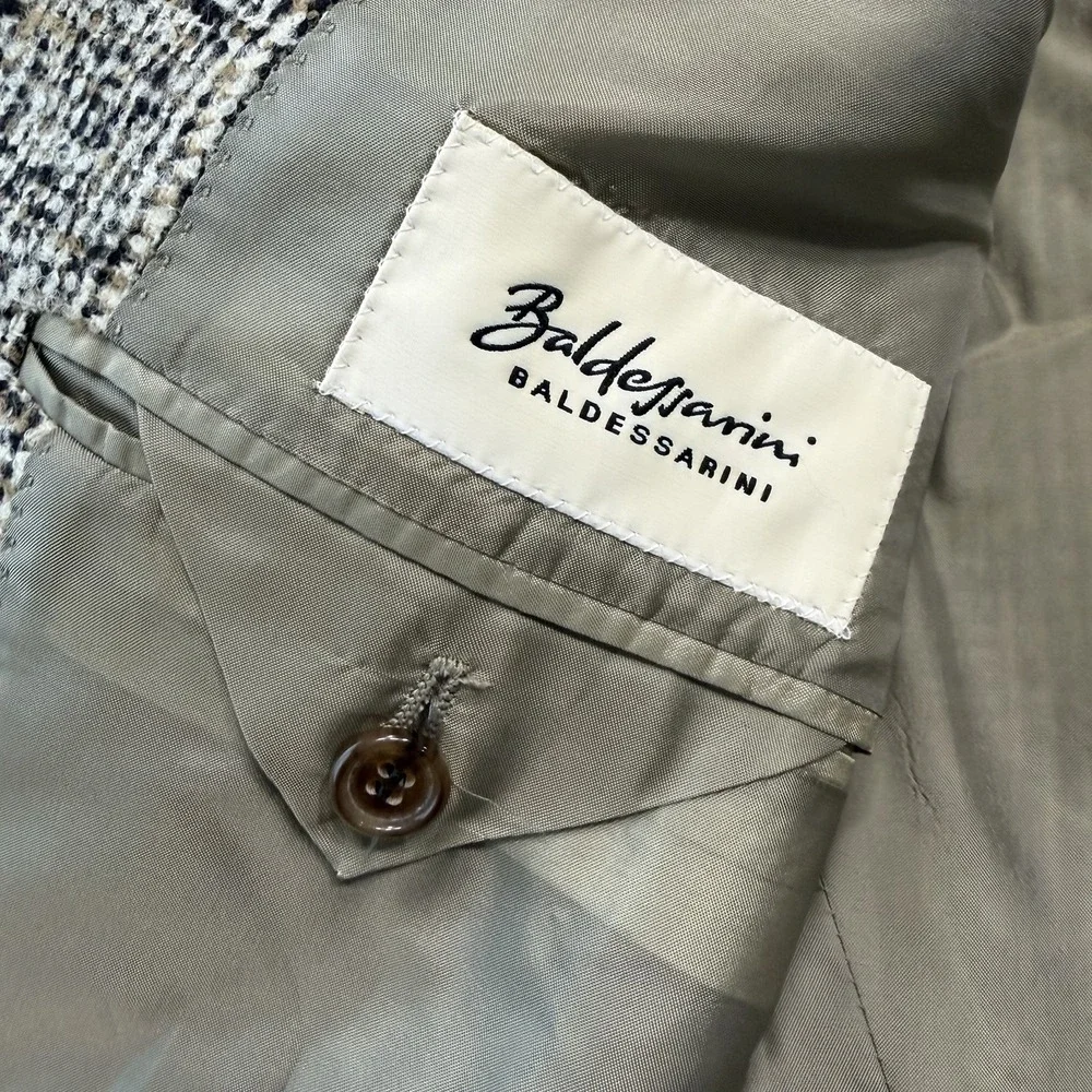 Baldessarini Tweed White Black‎ Brown Lined Wool Blazer Glen Plaid 48 Italy